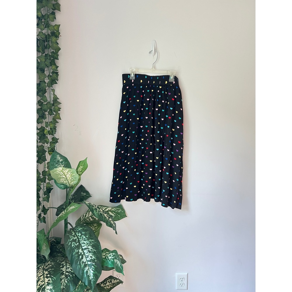 Hell Bunny Skirt Black Rainbow Heart Print Button Front Midi Novelty Modcloth - Picture 5 of 8